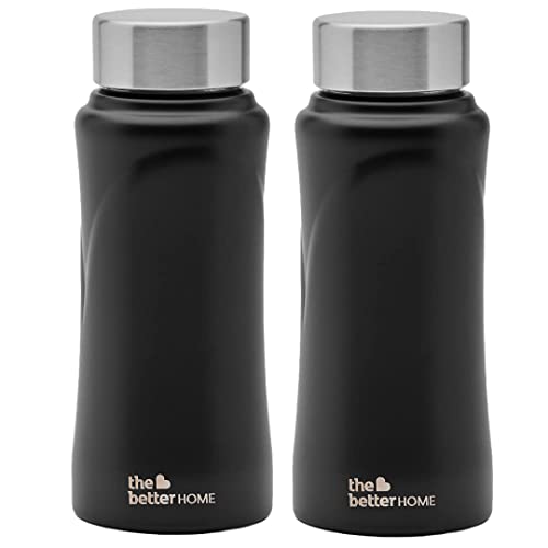 The Better Home Stainless Steel Water Bottle 500ml | Water Bottle for Kids and Adults | Rust Proof, Light Weight & Durable 500ml Water Bottle | Black (Pack of 2)