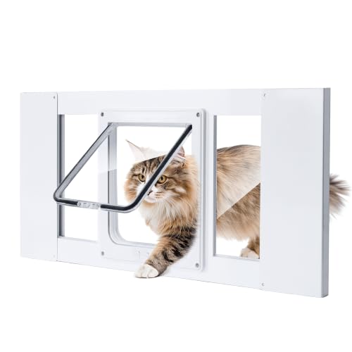 【Solid Wood】 Cat Door for Window,Fit Width 21"-25" Window,3-Min Install,Solid Wood Frame,Window Cat Door,Hd High-Transparency Acrylic Sheet,4 Lock Mode,Magnetic Close,Weatherproof Design