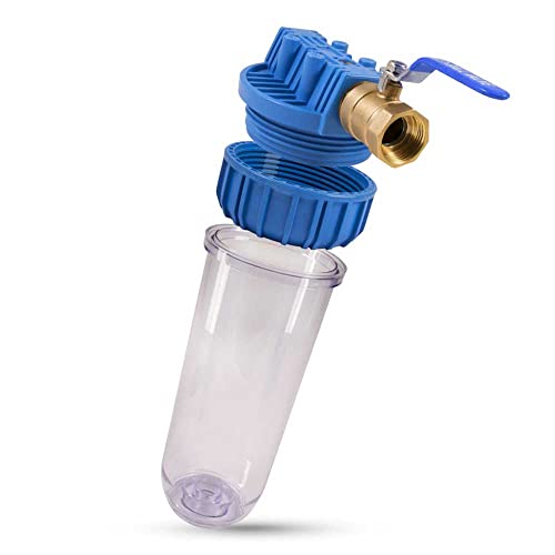 PureOne Single Filtergehäuse- Leergehäuse 10 Zoll mit 1″, 3/ 4″ oder 1/ 2″ IG Anschluss. Für 10 Zoll Wasserfilter. Brunnenwasser, Zisterne, Hauswasserwerk. Inklusive Teflonband und Absperrhahn