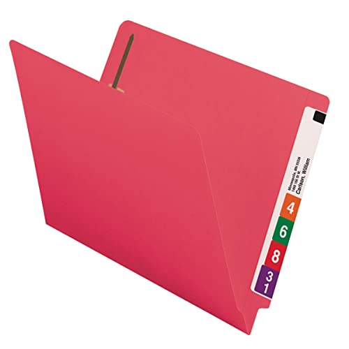 Image of Smead End Tab Fastener File Folder, Shelf-Master Reinforced Straight-Cut Tab, 2 Fasteners, Letter Size, Red, 50 per Box (25740) (Pack of 5)