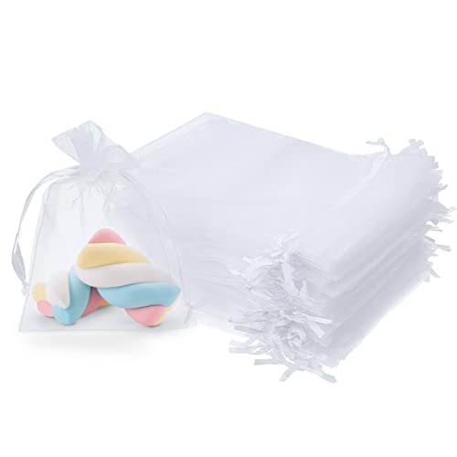 Lot de 100 Blanc Sacs Organza,7*9 cm Pochettes Cadeau Organza Sachets, Cordon de Serrage Sacs Mariage Sac en Organza,pour Mariage, Bijoux, Fête dragée bonbonnière cadeau faveur fêtes de mariage Cover