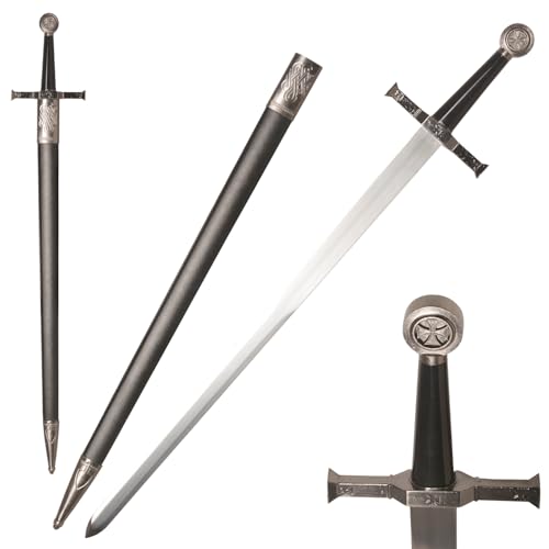 Claymeur Stainless Steel Medieval Cross Crusader Knight Templar Sword for Collection Cosplay Display-33.9 Inch