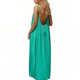 nnOuOnn Robe caraco dos nu pour femme d'été 2026 sans manches, longue robe d'été décontractée, robe d'été fluide à dos ouvert pour les vacances, la plage, la maison, couleur unie, vert menthe, XL