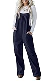 IWOLLENCE Corduroy Dungarees Women Adjustable Strap Overalls Bib and Brace Jumpsuit for Women UK Ladies Corduroy Jumpsuits with Side Buttons and 4 Pockets (Navy Blue, L)