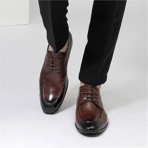 LSIGHTUS Men Leather Dress Shoes Lace Up Oxford Round Toe Loafers Business Formal Comfortable Wedding Genuine Leather Non Slip Classic Office Brown - Image 3