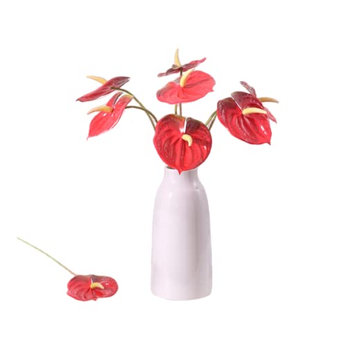 5 flores artificiales de lirio de anturio de 24 pulgadas/61 cm, permanentes para decoración del hogar, decoración de tienda, accesorios de ramo de flores pequeños (rojo)
