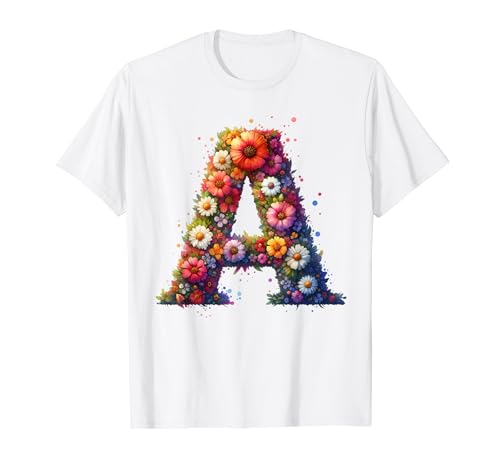 Monograma Iniciales Floral Letra A Alfabeto Monograma Camiseta