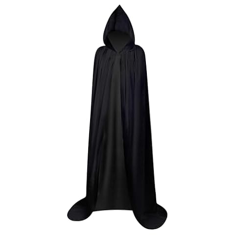 Myir JUN Unisex Płaszcz z kapturem na Halloween, długi szlafrok, aksamitny, fantazyjne kostiumy dla dorosłych, dzieci, cosplay (rozmiar L, czarny aksamit)