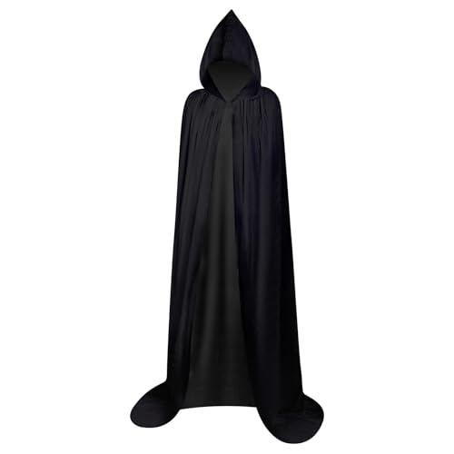 Myir JUN Cape à Capuche Longue Adulte Enfant Unisexe Cosplay Costume Halloween Party Déguisement Wicca Vampire Cape (Noir, M)