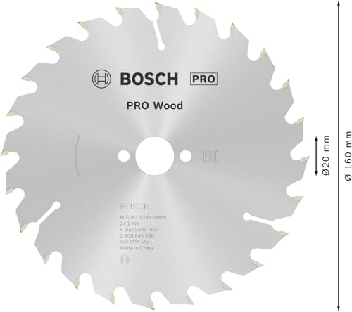 Bosch 1x Lame de scie circulaire PRO Wood pour scies circulaires portatives filaires (pour Bois résineux, Bois dur, Ø mm, Professional Accessoire Scie circulaire portative)