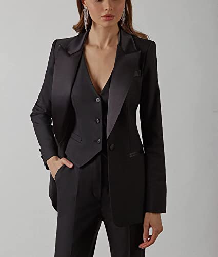 Women's Business Suit Set Office Lady Notch Lapel Single Breasted Fashion Slim Fit 3 Pieces For Work (Blazer+Vest+Pants) White #TOP4