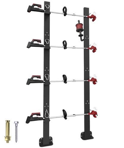 Koutemie 4 Place Weed Eater Rack for Open Trailer Weedeater Rack with Lockable Hasp Mount on Landscape Trailer Truck Enclosed Trimmer Racks Carrier with Trim Line Holder for Yard Lawn Tool Equipment