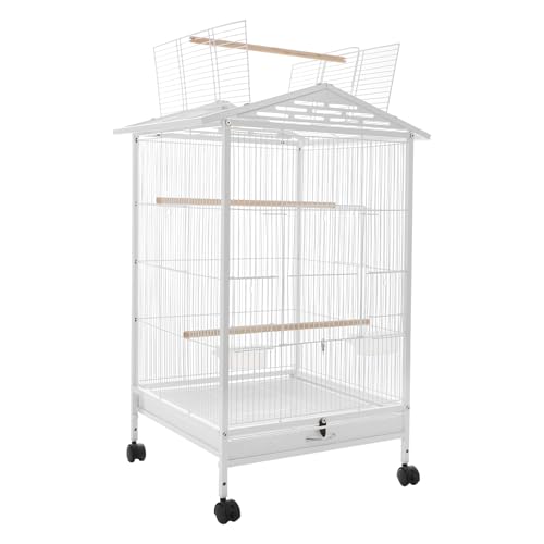 JAYEUW Vogelvoliere Metall Voliere für Papageien Mittleren Kleinen Vogelkäfig Open Top und Roll Stand...