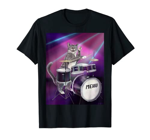 Drummer cat - Rock and roll kitty su un set di batteria Maglietta