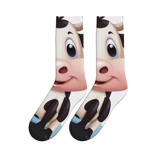 Cartoon Milk Cow Print Mid-Tube Sports Socks Skin-Friendly, Comfortable, And Breathable For Sports And Daily Wear.4