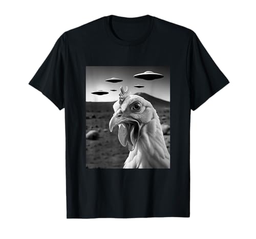 UFO Chicken Funny Chicken Selfie Con Flying Alien Tee, OVNI Camiseta
