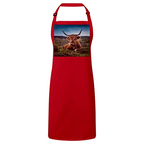 Tablier cuisine premium rouge taureau highland textile de qualité