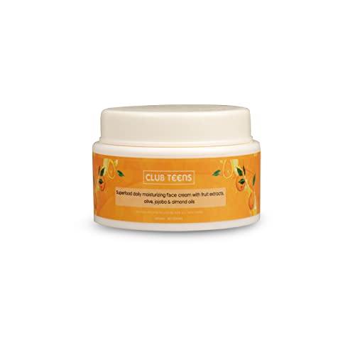 Club Teens Orange Blend Face Moisturizing Cream, for ages 10-18, With Rejuvenating Properties, Organic, Vegan, With Orange Extract, Vitamin C, Coconut Oil & Almond Oil – 50 GMs