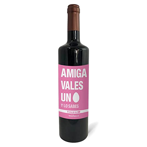 Regalo original. Botella de vino tinto Amiga molas un huevo. 75cl.