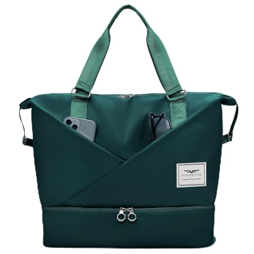 FIORETTO Womens Travel Bag Duffle Bag with Laptop Compartment, Water Resistant Gym Bag Weekend Bag Overnight Hospital Bag Holdall with Separated Shoes Compartment & Wet Pocket Dark Green FIORETTO Womens Travel Bag Duffle Bag with Laptop Compartment, Water Resistant Gym Bag Weekend Bag Overnight Hospital Bag Holdall with Separated Shoes Compartment & Wet Pocket Dark Green