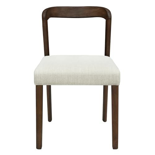 Christopher Knight Home Keria Solid Rubber Wood Dining Chairs Set of 2, Modern Dining Chair with Fabric Padding, Kitchen Chairs with Rounded Backrest, Extra Seat for Dining Room, Walnut + Beige by Christopher Knight Home - Used condition - Image 5