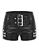 Lpdshaa Women's Fashionable PU Leather Hot Pants Rivets Belt Slim Fit Short Bottoms Black A Medium
