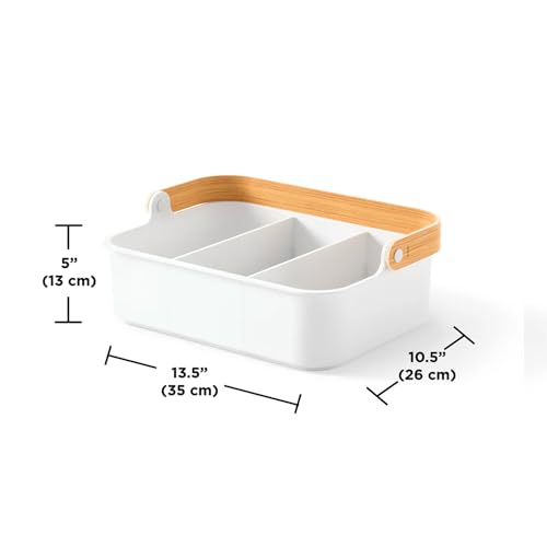 Avilia Mehrzweck-Organizer – Korb mit 2 abnehmbaren Trennwänden, Griff aus Holz, stapelbar, 35 x 26 cm, aus recyceltem Kunststoff, weiß