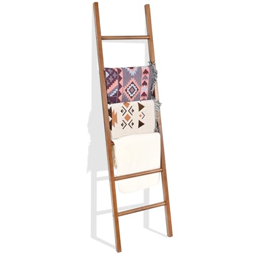 SwallowLiving 6ft Blanket Ladder, Solid Wood Towel Ladder, Rustic Decorative Ladder for Blankets, Farmhouse Wooden Quilt Rack for Living Room & Bathroom