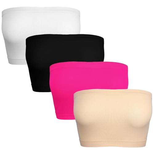 4 Stück Trägerlose Bandeau BHS Bandeau Top Damen Bustier Oberteil Nahtlose Bustier Bra Top Trägerlose BHs Anti-Rutsch BH Elastisches Oberteil