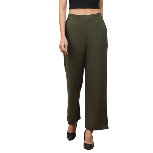 Image of BIBA Women Polyester Relaxed Solid Pants