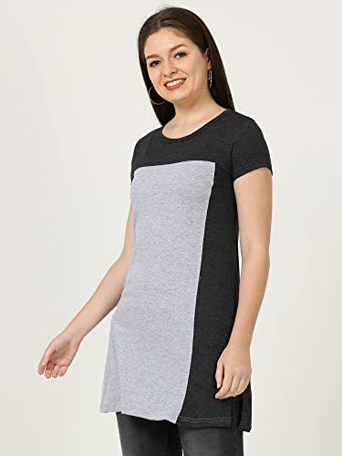 Image of FLEXIMAA Women's Cotton Round Neck Color Block Half Sleeve Long Top