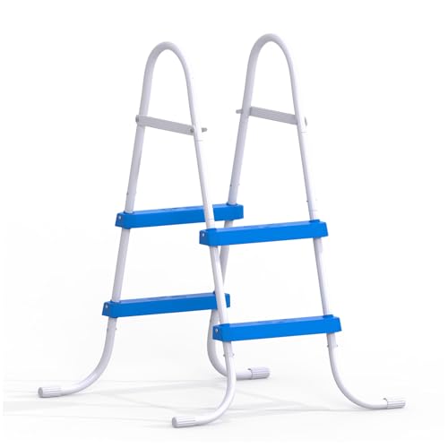 Outvita Metal Frame Above Ground Swimming Pool Entry 2 Step Exit Ladder for 33 High Wall Pools 300 Pound Capacity(Blue & White)