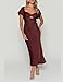 Summer Satin Flutter Sleeve Wedding Guest Dresses for Women Sweetheart Neckline Cutout Tie Back Midi Cocktail Dress Burgundy