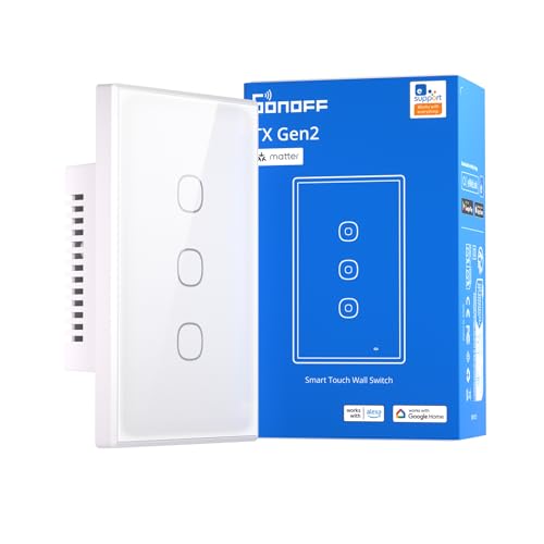 SONOFF TX Gen2 Interruttore Touch Intelligente per Parete: 1 Canali, Pannello Tipo 120, Wi-Fi 2.4GHz, App eWeLink, Compatibile con Matter, Apple Home/Google Home/Amazon Alexa, T6-3C-120M