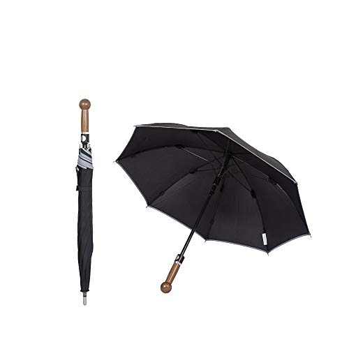 Preisvergleich Produktbild Sicherheitsschirm mit gratis Videokurs / Verteidigungs Regenschirm Herren / Schirm Selbstverteidigung Sicherheit Wind + Sturm sicher / Eleganter Nussbaum Griff / super handlich 78cm Lang
