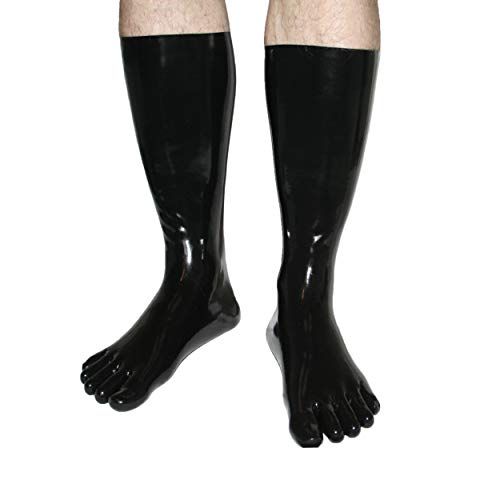 Rubberfashion Latex Zehensocken Lange Latex Zehensocken Wadenlange Latexstrümpfe für Damen und Herren Schwarz 0,4mm L/Schuhgröße: 44-46