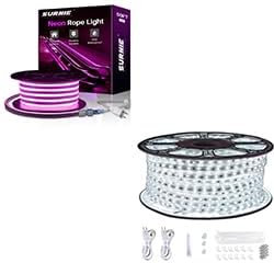 SURNIE 50FT Pink LED Neon Rope Lights & 150FT Daylight White LED Strip Lights