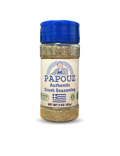 Authentic Greek Seasoning Blend 3 OZ with Herbs and Other Spices – Traditional Mediterranean Flavor – No MSG – All Natural – All-Purpose Spice Mix for Chicken, Beef, Lamb, Pork, Fish, Gyros, Souvlaki & Salads – Gluten Free – Premium Seasoning with Mint and Other Herbs Made By Papouz