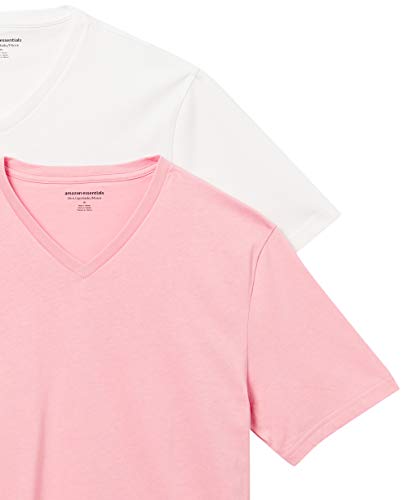 Amazon Essentials Men's Slim-Fit Short-Sleeve V-Neck T-Shirt, Pack Of 2, Light Pink/White, Large #TOP5