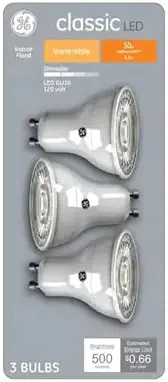 GE Classic LED MR16, Dimmable, 5.5 watt, 50 watt Equivalent, Warm White Flood Light Bulb GU10 pin Base (3 Pack)