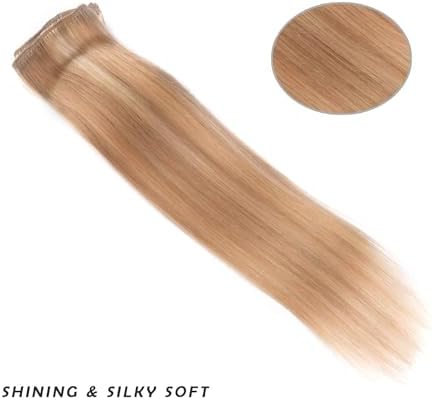 14" Clip in Hair Extensions Remy Human Hair for Women - Silky Straight Human Hair Clip in Extensions 50grams 4pieces #18-613 Color