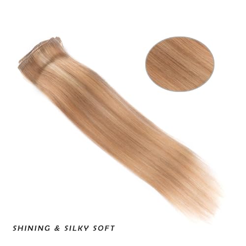 14" Clip in Hair Extensions Remy Human Hair for Women - Silky Straight Human Hair Clip in Extensions 50grams 4pieces #18-613 Color