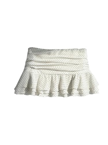 Verdusa Women's Polka Dots Tiered Layered Ruffle Skirt Y2K Ruched Mini Skirts