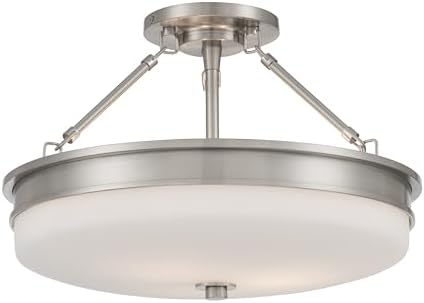 Minka-Lavery Halora 15.25" 3-Light Semi-Flush Mount - Brushed Nickel with Etched Opal Glass (Bulb Not Included)