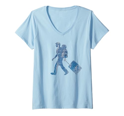 Femme Silhouette de voyageur aventureux, Globe-trotter T-Shirt avec Col en V