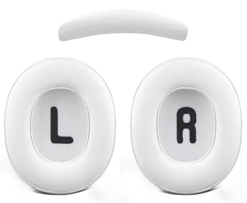Image of SOULWIT Replacement Kit for JBL Tune 700BT /710BT /720BT /750BTNC /760NC /770NC Headphones, Protein Leather Ear Pads + Headband - White