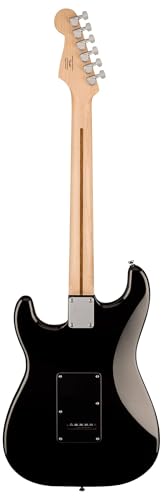 Image of Fender Squier Sonic Stratocaster HSS - Black Bundle with Fender Mustang Micro Headphone Amplifier, Strap, Cable, Picks, and Austin Bazaar Instructional DVD