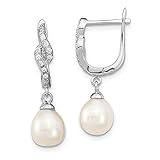 Ohrring Verschluss: Scharnier diamond2deal Damen 925 Sterling Silber rhodiniert C Pearl Cubic Zirkonia baumeln Ohrringe