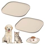 2 Stück Silikon Futtermatte für Hunde und Katzen, Quadratisches Hundenapf Unterlage 26 X 26cm, Wasserdicht und Rutschfest Unterlage Katzennapf, Napfunterlage mit Rand zum Füttern von Hunden und Katzen