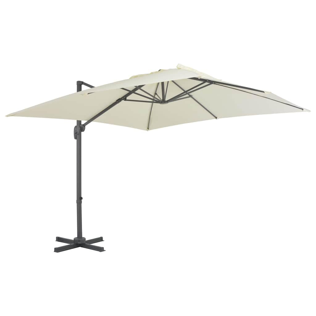 Fengshui Parasol przeciwsłoneczny z aluminiowym masztem 300 x 300 cm, piaskowy, wiszący parasol przeciwsłoneczny z odpornego na promieniowanie UV poliestru, z wytrzymałą podstawą krzyżową i obrotowym